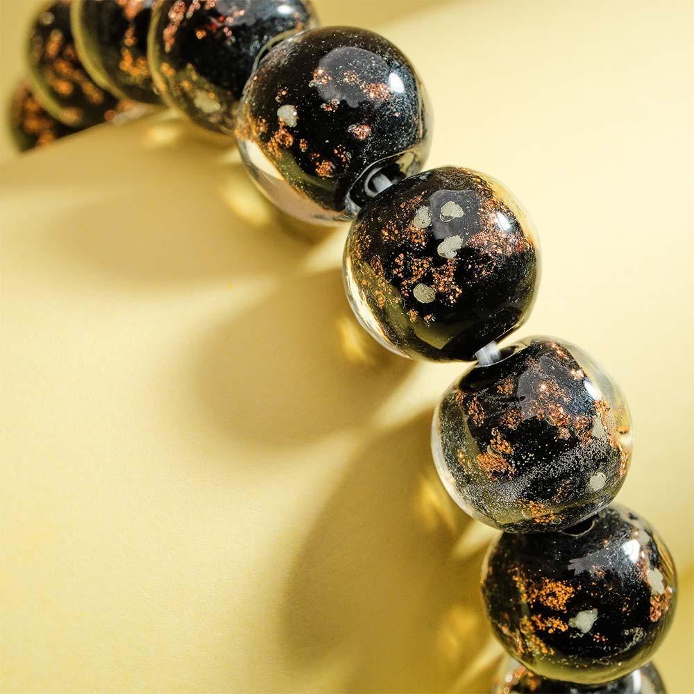 Black Firefly Glass Stretch Beaded Bracelet Glow in the Dark Luminous Bracelet - soufeelus