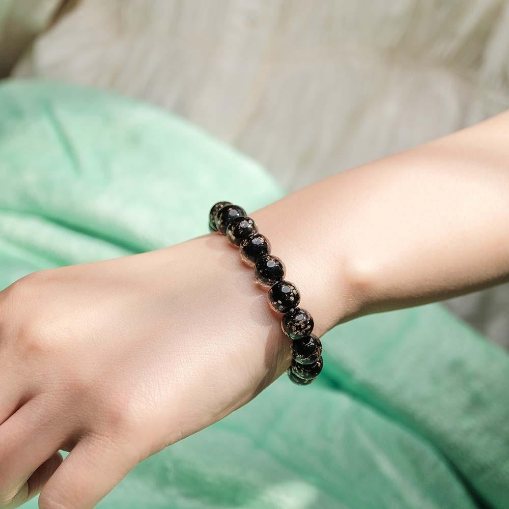 Black Firefly Glass Stretch Beaded Bracelet Glow in the Dark Luminous Bracelet - soufeelus