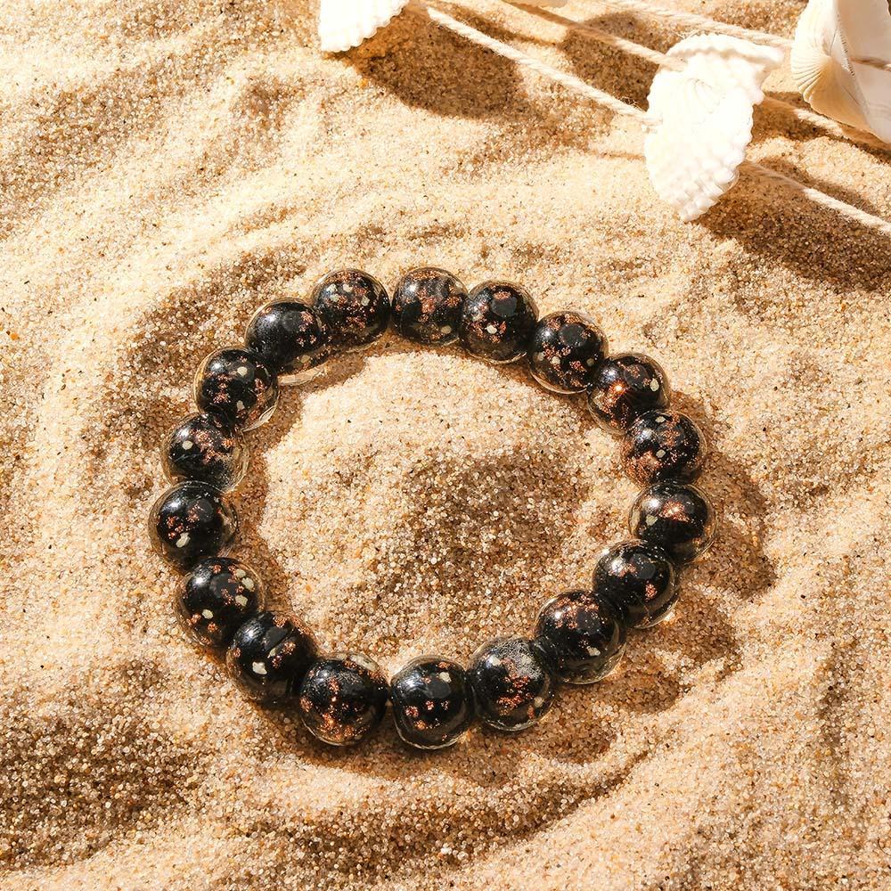 Black Firefly Glass Stretch Beaded Bracelet Glow in the Dark Luminous Bracelet - soufeelus