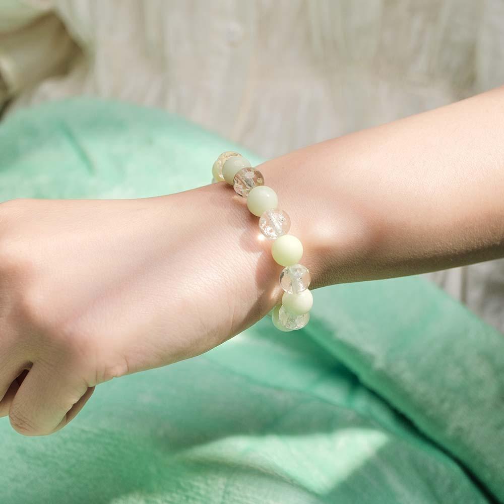 White Firefly Glass Stretch Beaded Bracelet Glow in the Dark Luminous Bracelet - soufeelus