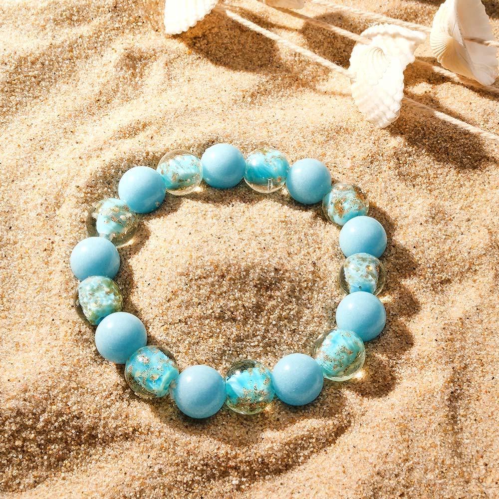 Lake Blue Firefly Glass Stretch Beaded Bracelet Glow in the Dark Luminous Bracelet - soufeelus