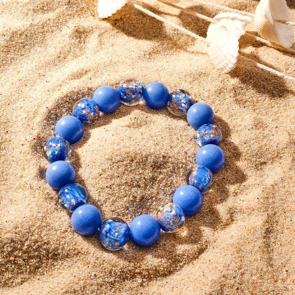 Dark Blue Firefly Glass Stretch Beaded Bracelet Glow in the Dark Luminous Bracelet - soufeelus