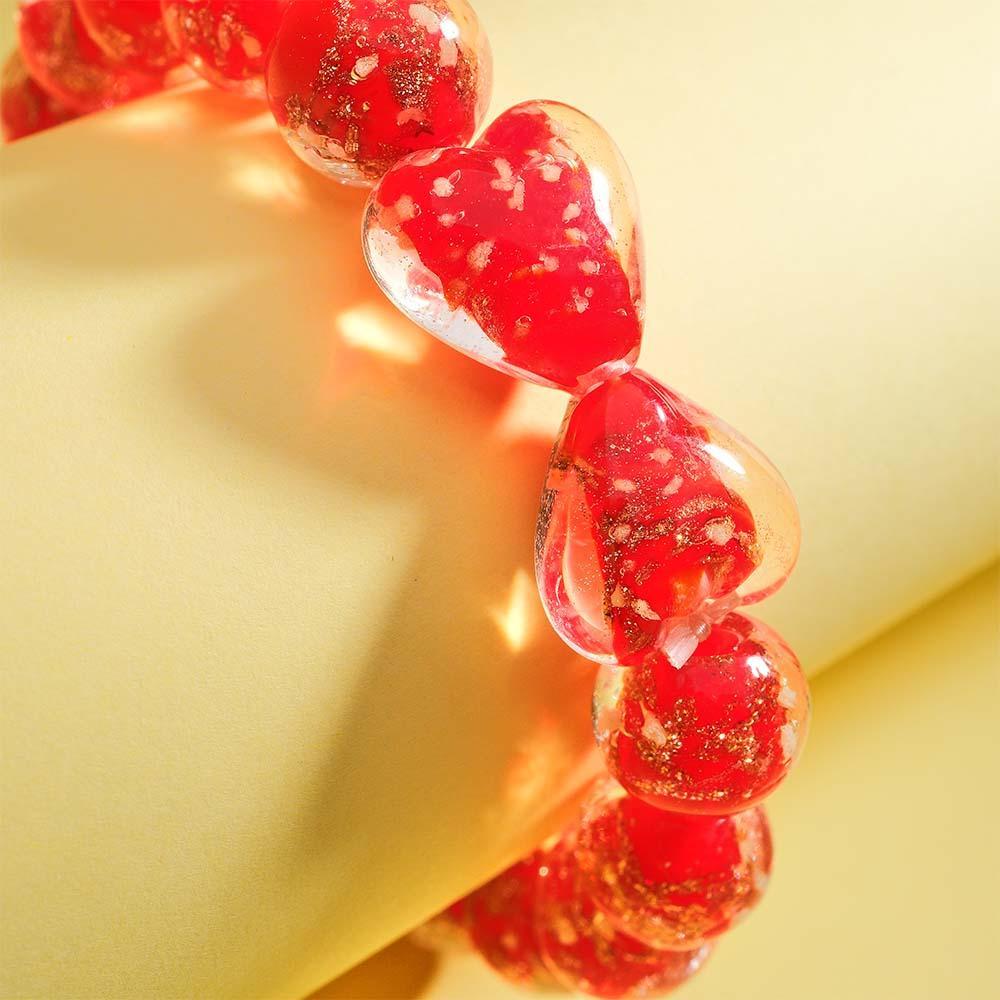 Red Heart-to-Heart Firefly Glass Stretch Beaded Bracelet Glow in the Dark Luminous Bracelet - soufeelus