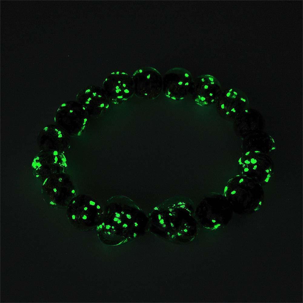 Black Heart-to-Heart Firefly Glass Stretch Beaded Bracelet Glow in the Dark Luminous Bracelet - soufeelus