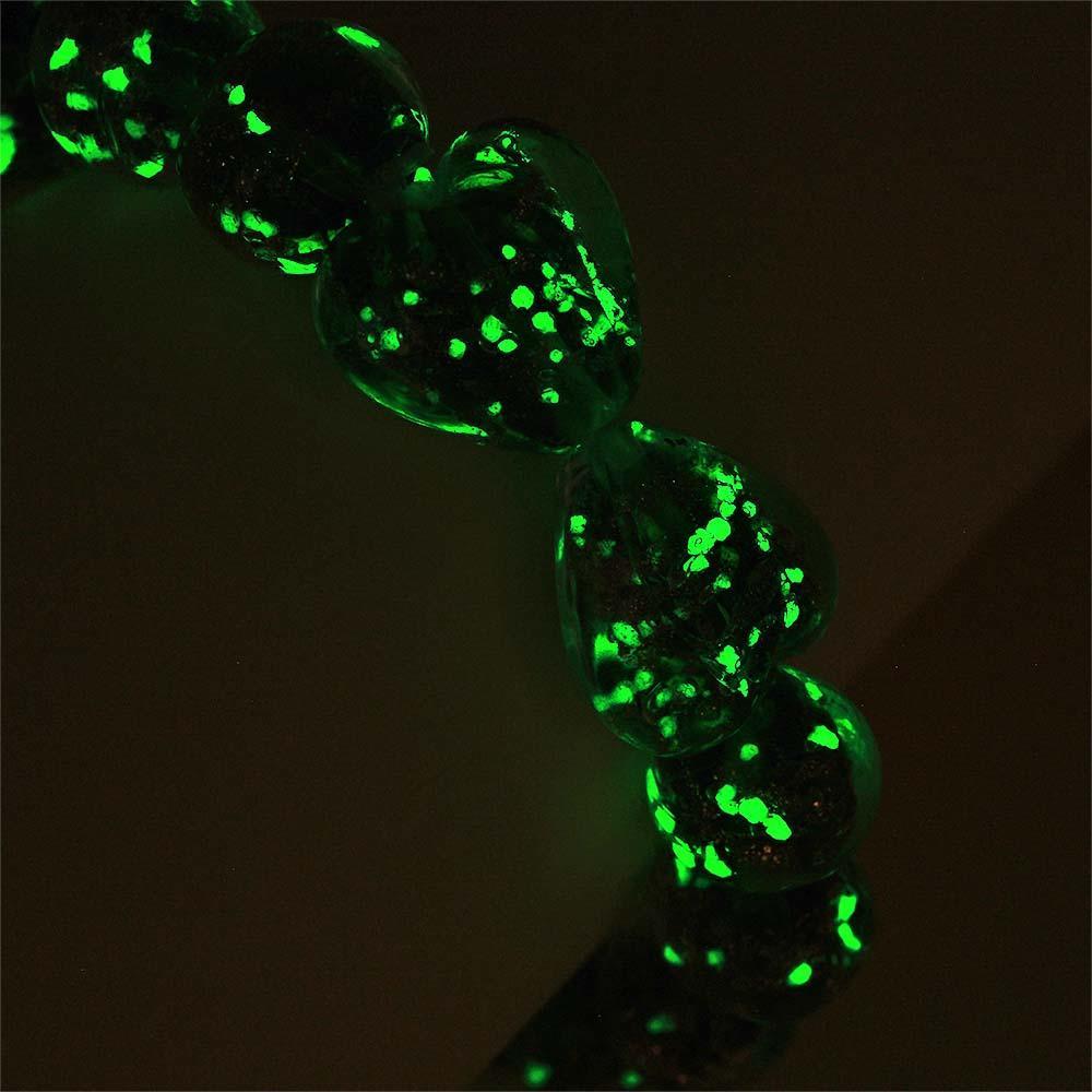 Grass Green Heart-to-Heart Firefly Glass Stretch Beaded Bracelet Glow in the Dark Luminous Bracelet - soufeelus