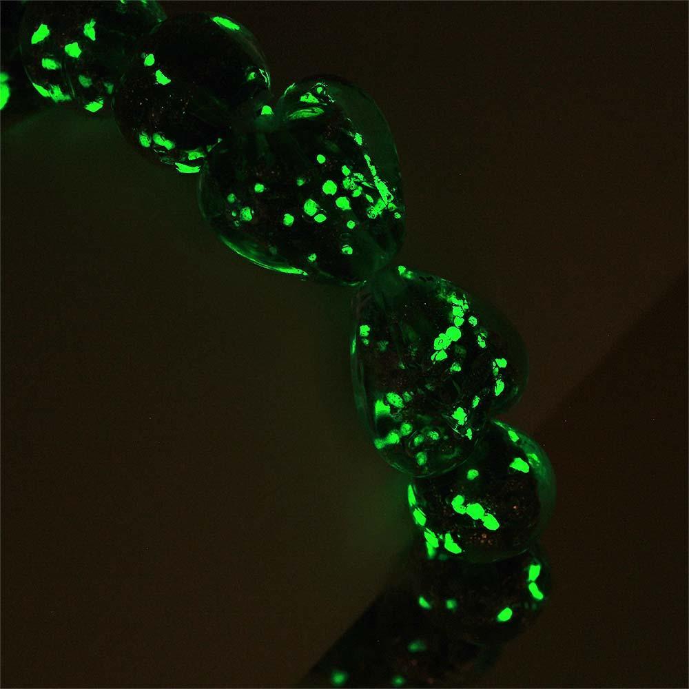 Grass Green Heart-to-Heart Firefly Glass Stretch Beaded Bracelet Glow in the Dark Luminous Bracelet - soufeelus