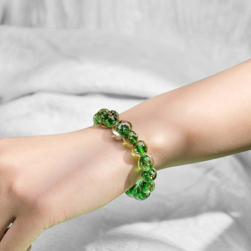 Grass Green Heart-to-Heart Firefly Glass Stretch Beaded Bracelet Glow in the Dark Luminous Bracelet - soufeelus