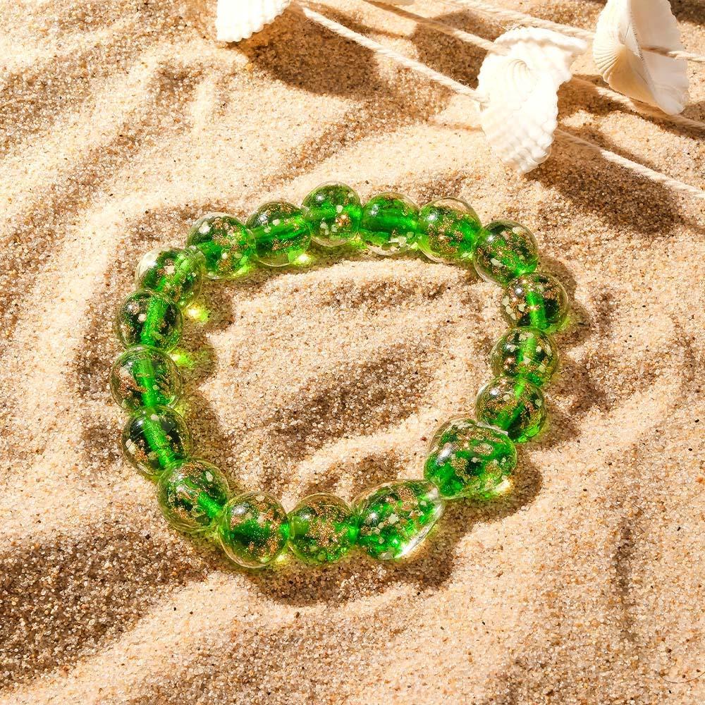 Grass Green Heart-to-Heart Firefly Glass Stretch Beaded Bracelet Glow in the Dark Luminous Bracelet - soufeelus