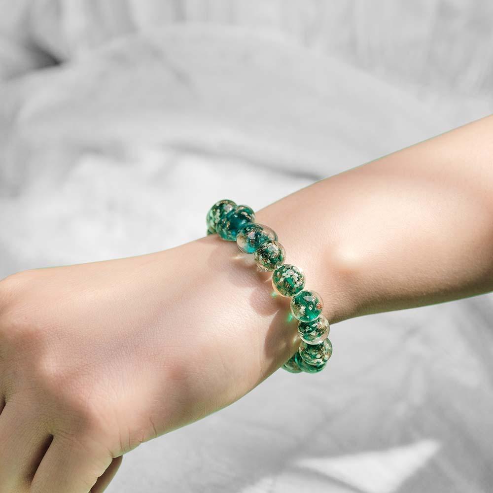 Lime Green Heart-to-Heart Firefly Glass Stretch Beaded Bracelet Glow in the Dark Luminous Bracelet - soufeelus