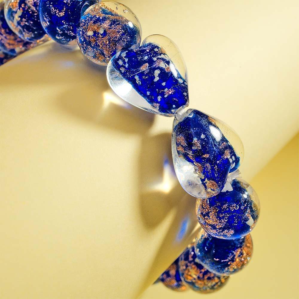 Dark Blue Heart-to-Heart Firefly Glass Stretch Beaded Bracelet Glow in the Dark Luminous Bracelet - soufeelus