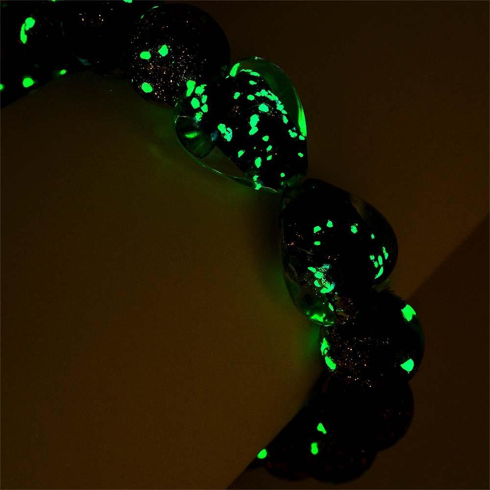 Dark Blue Heart-to-Heart Firefly Glass Stretch Beaded Bracelet Glow in the Dark Luminous Bracelet - soufeelus