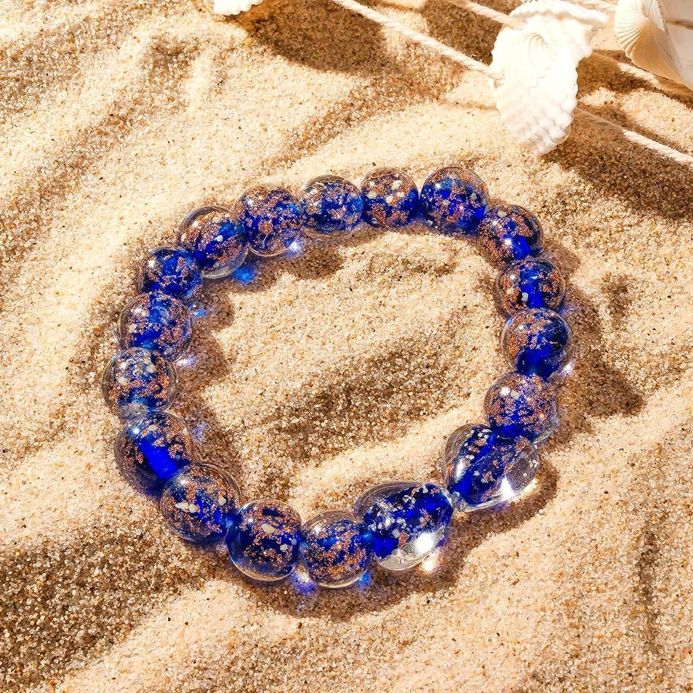 Dark Blue Heart-to-Heart Firefly Glass Stretch Beaded Bracelet Glow in the Dark Luminous Bracelet - soufeelus