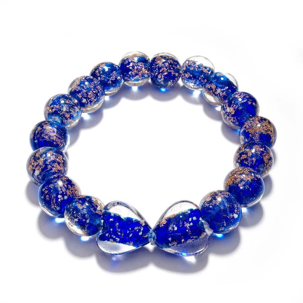 Dark Blue Heart-to-Heart Firefly Glass Stretch Beaded Bracelet Glow in the Dark Luminous Bracelet - soufeelus