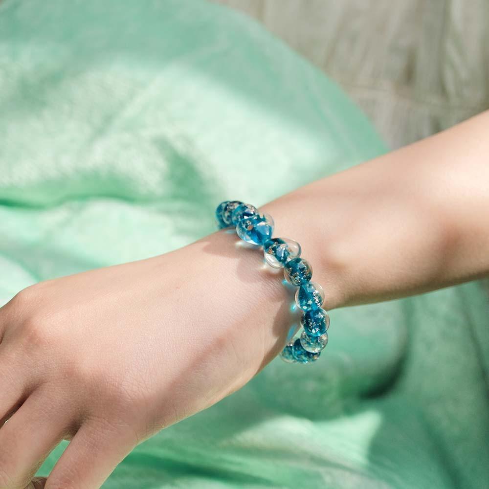 Navy Blue Heart-to-Heart Firefly Glass Stretch Beaded Bracelet Glow in the Dark Luminous Bracelet - soufeelus