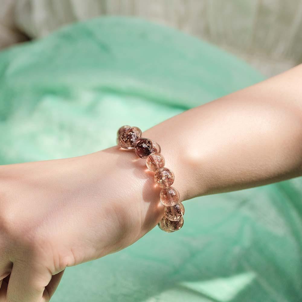 Brown Heart-to-Heart Firefly Glass Stretch Beaded Bracelet Glow in the Dark Luminous Bracelet - soufeelus