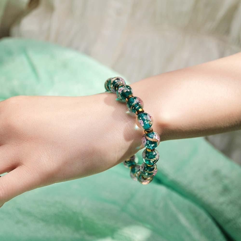 Flowery Blue Firefly Glass Stretch Beaded Bracelet Glow in the Dark Luminous Bracelet - soufeelus