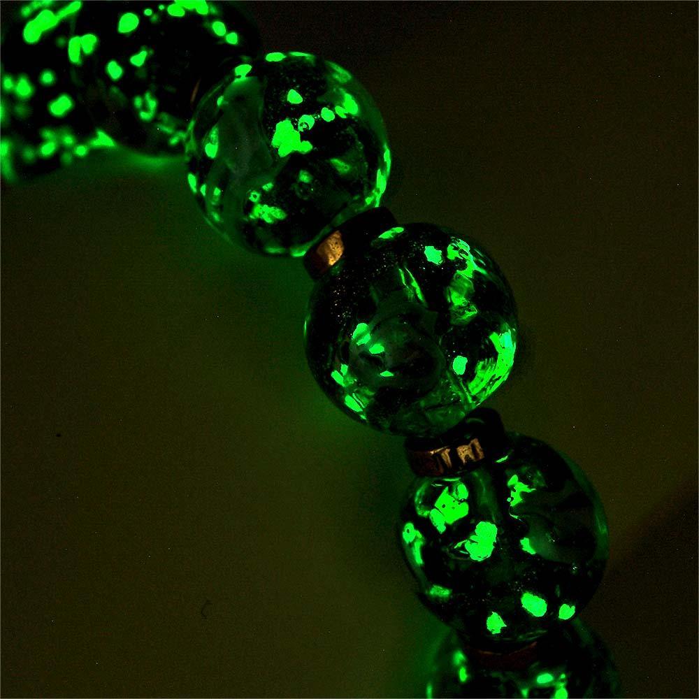 Green with Flowers Firefly Glass Stretch Beaded Bracelet Glow in the Dark Luminous Bracelet - soufeelus