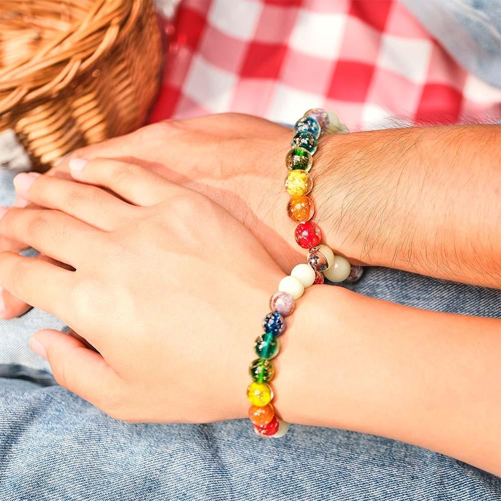 Rainbow Couple's Firefly Glass Stretch Beaded Bracelet Glow in the Dark Luminous Bracelet - soufeelus