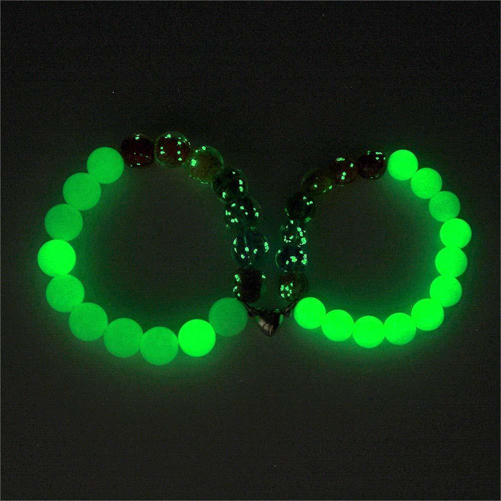 Colorful Couple's Firefly Glass Stretch Beaded Bracelet Glow in the Dark Luminous Bracelet - soufeelus