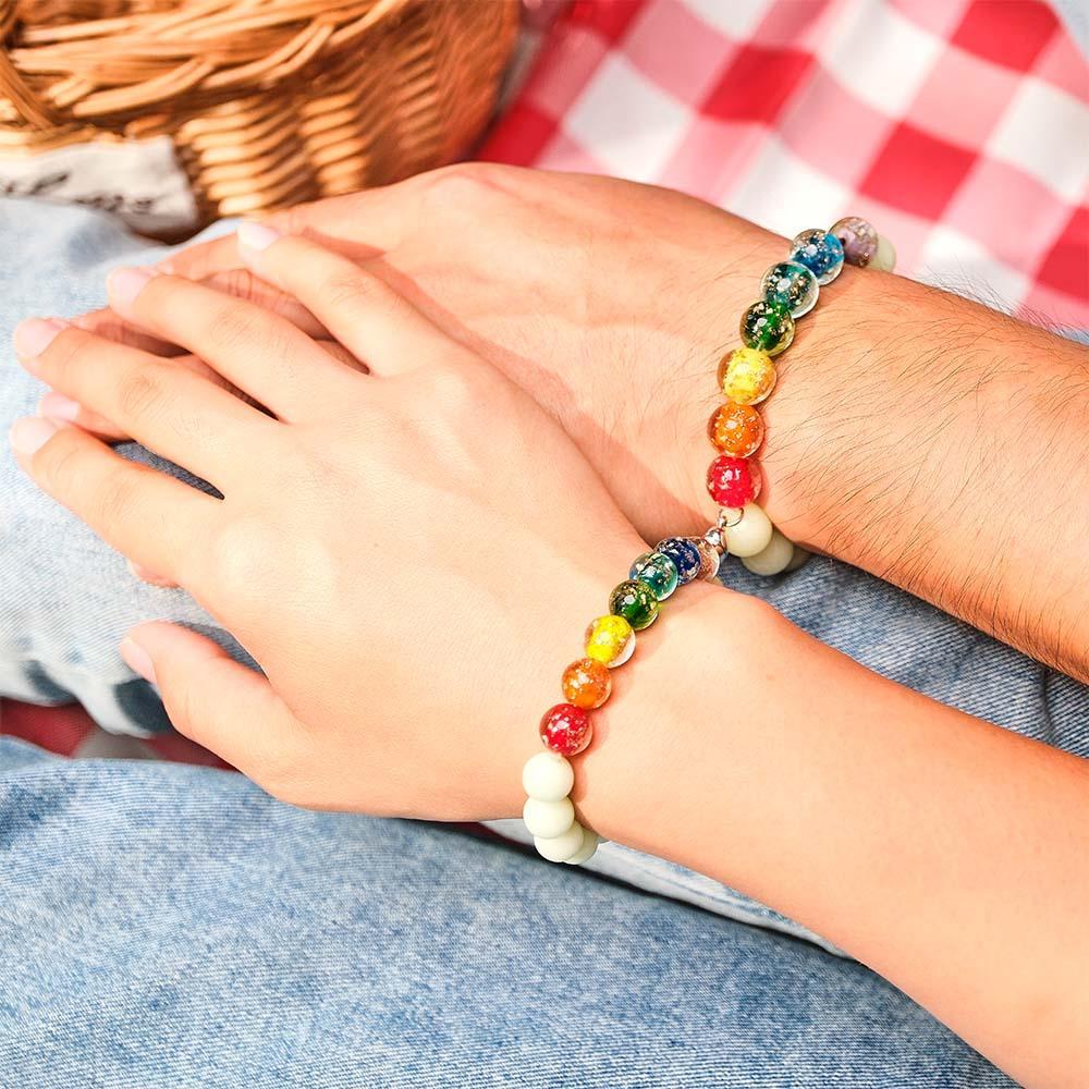 Colorful Couple's Firefly Glass Stretch Beaded Bracelet Glow in the Dark Luminous Bracelet - soufeelus