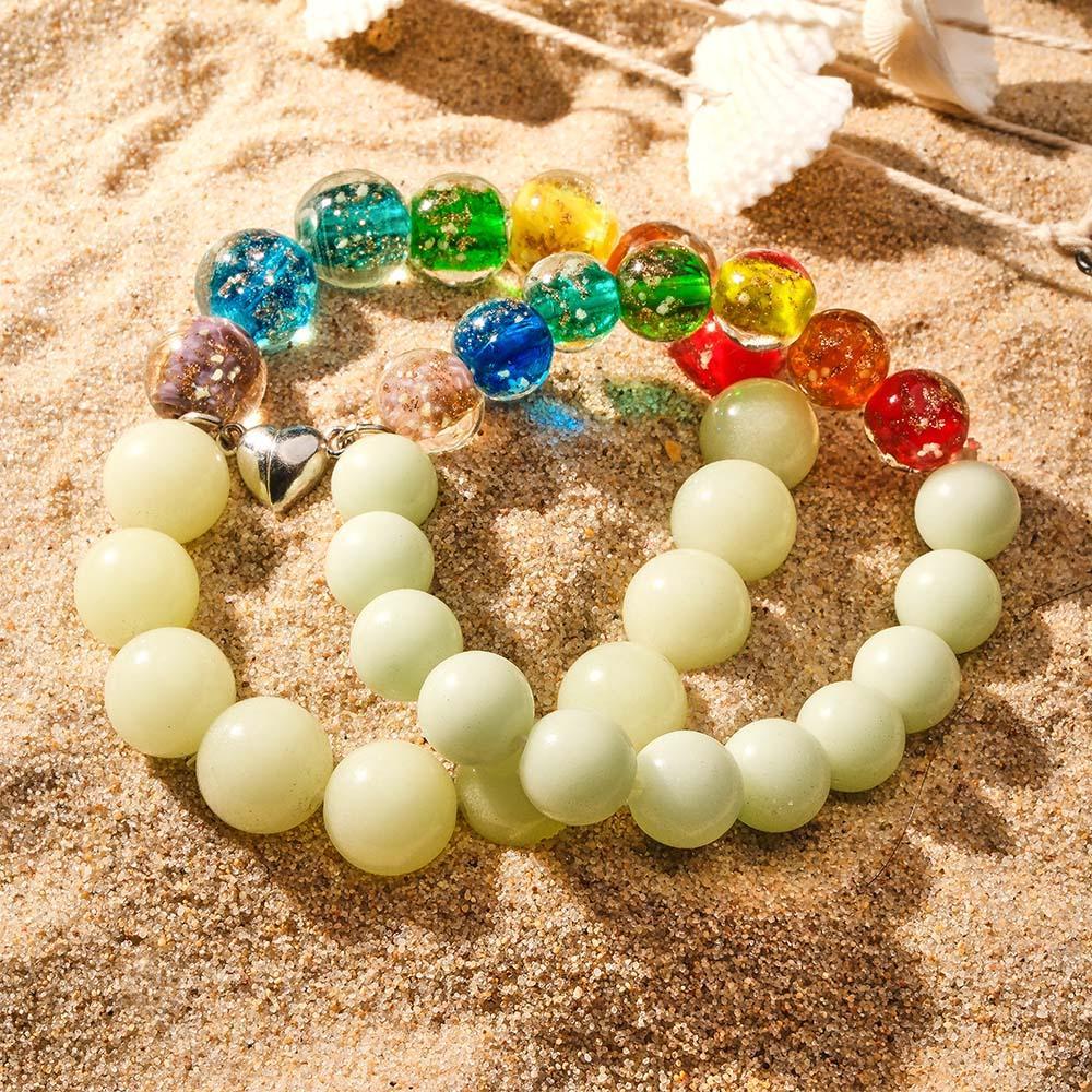 Colorful Couple's Firefly Glass Stretch Beaded Bracelet Glow in the Dark Luminous Bracelet - soufeelus