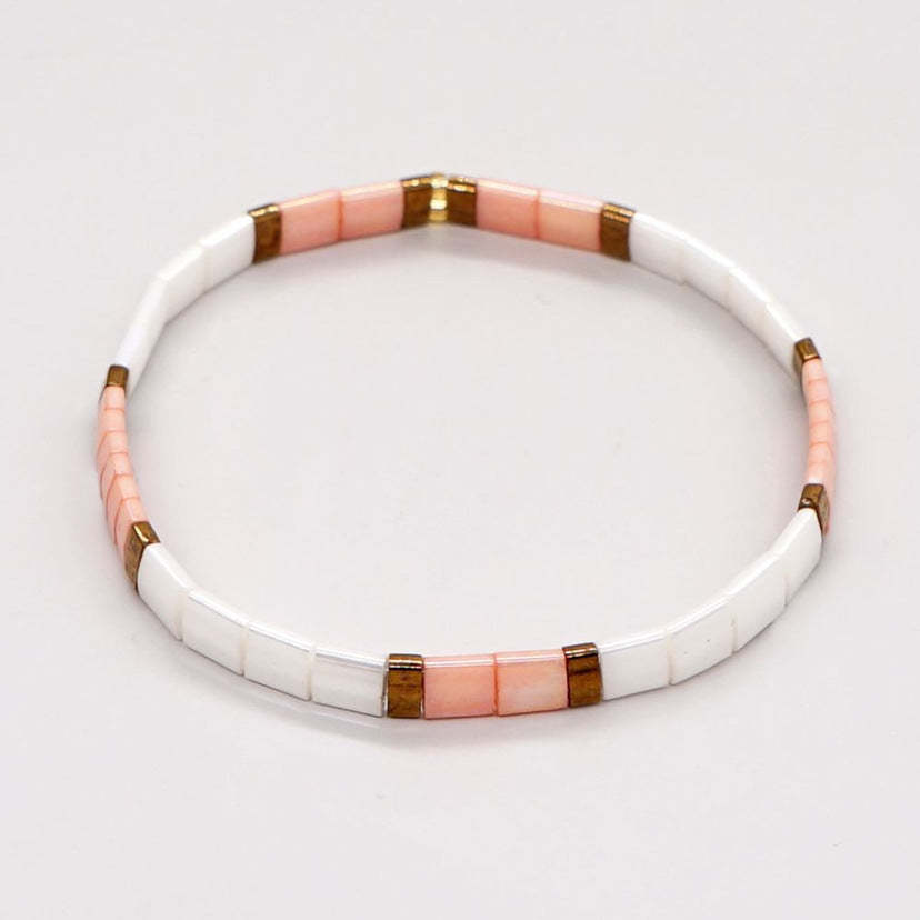Tila Bead Bracelet Pink and White Vintage Fashion Bracelets Gift - soufeelus