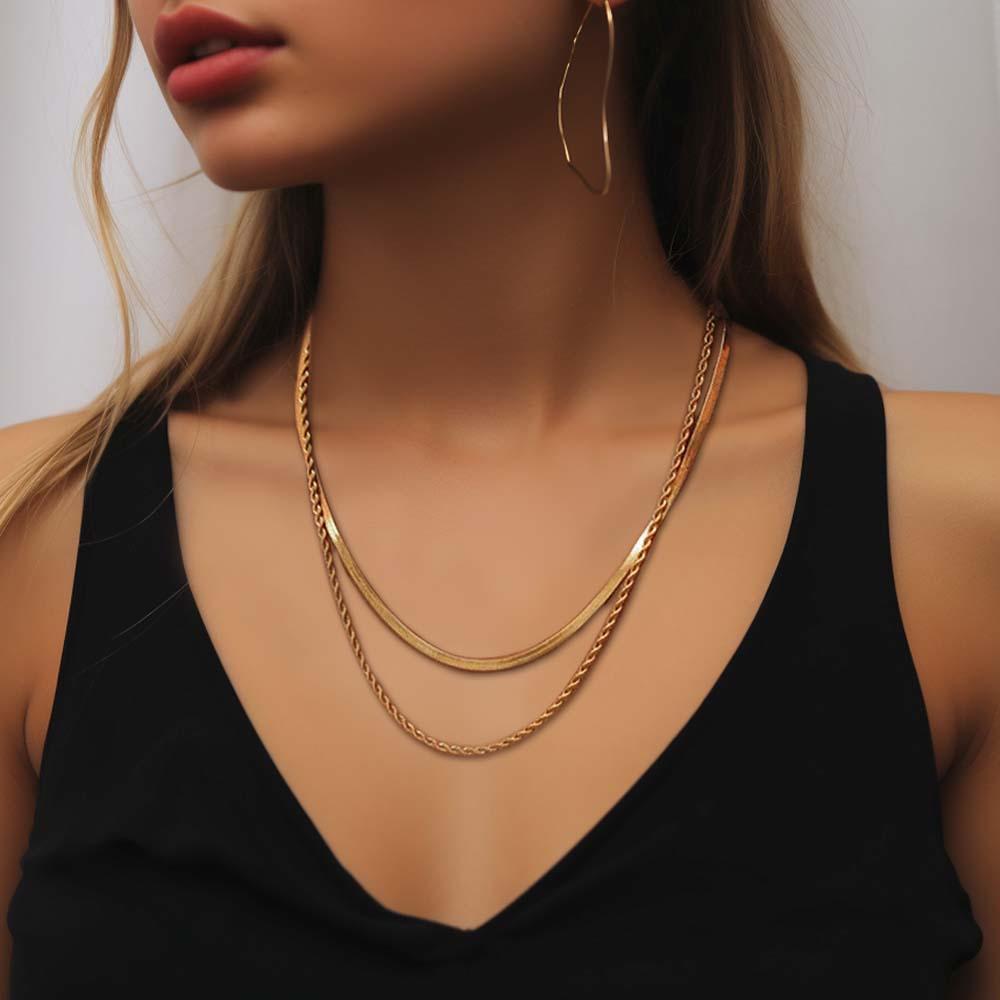 Gold Layered Necklace Set Minimalist Chain Stacking Necklace Gift for Her - soufeelus