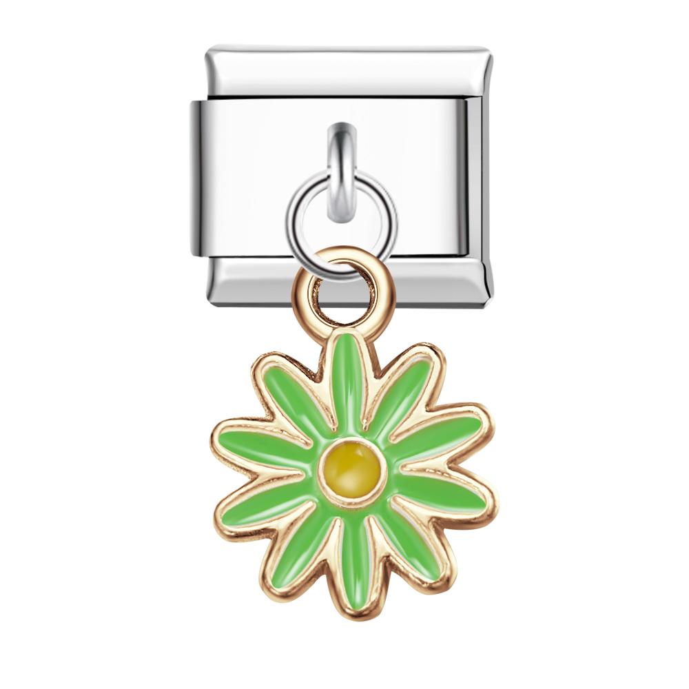 Colorful Ten Petal Flower-Green Italian Charm For Italian Charm Bracelets Composable Link - soufeelus
