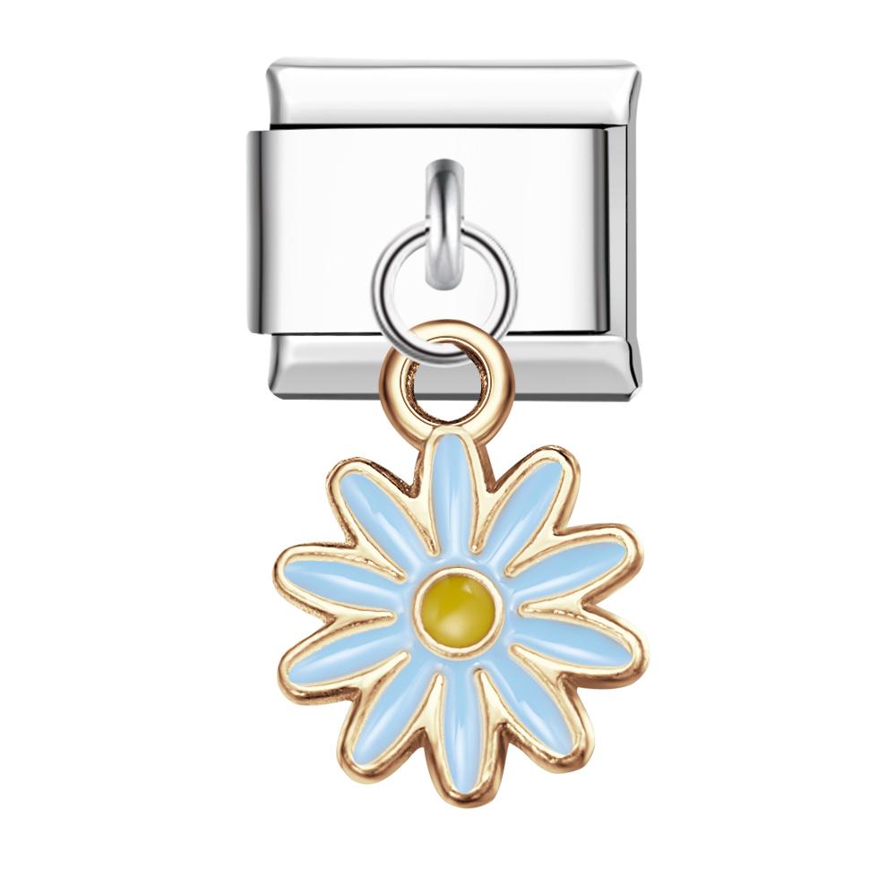 Ten Petal Flower-Blue Italian Charm For Italian Charm Bracelets Composable Link - soufeelus