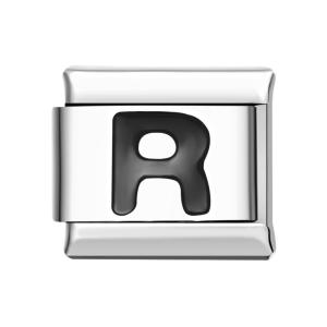 Alphabet R-Black Italian Charm For Italian Charm Bracelets Composable Link