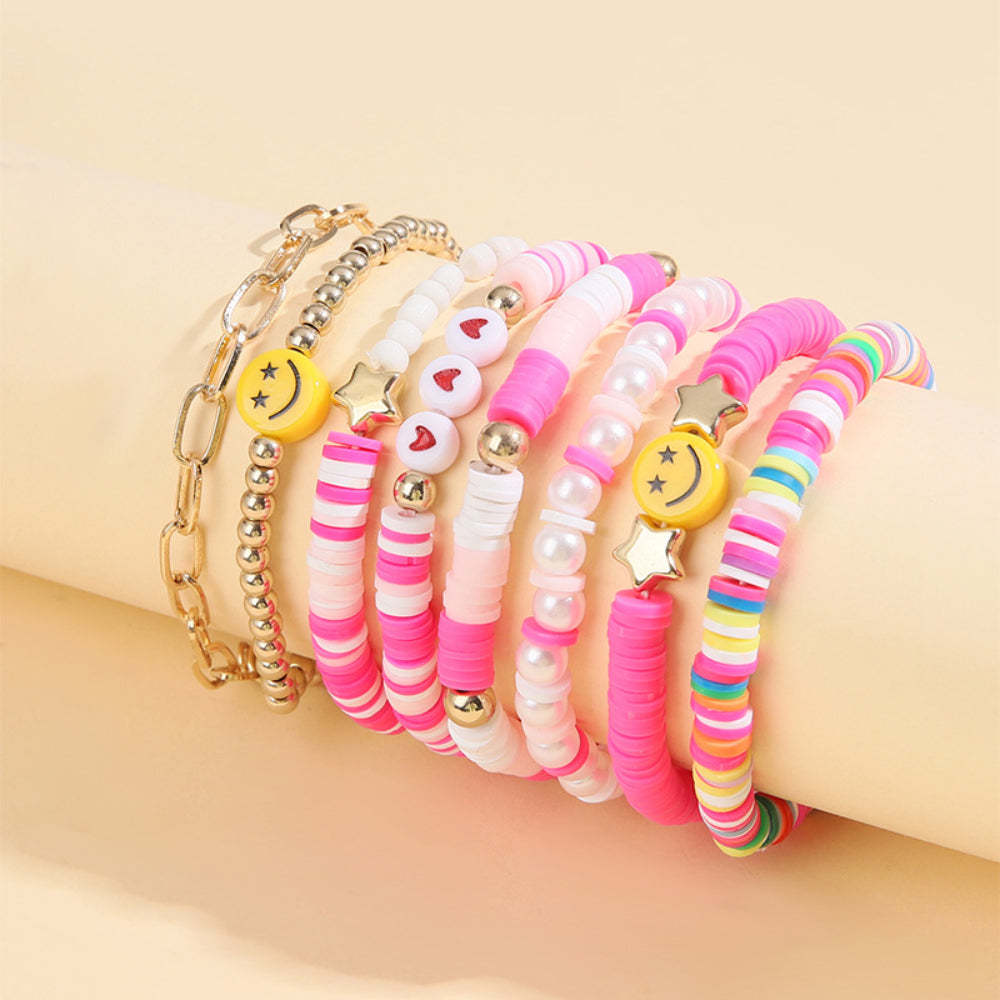 Preppy Bracelets Set Soft Clay Bohemian Layering Bracelets Jewelry for Her - soufeelus