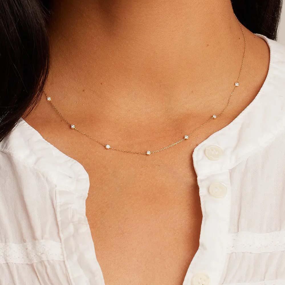 Gold Classic Diamond Necklace Minimalist Chain Dainty and Thin Necklace - soufeelus