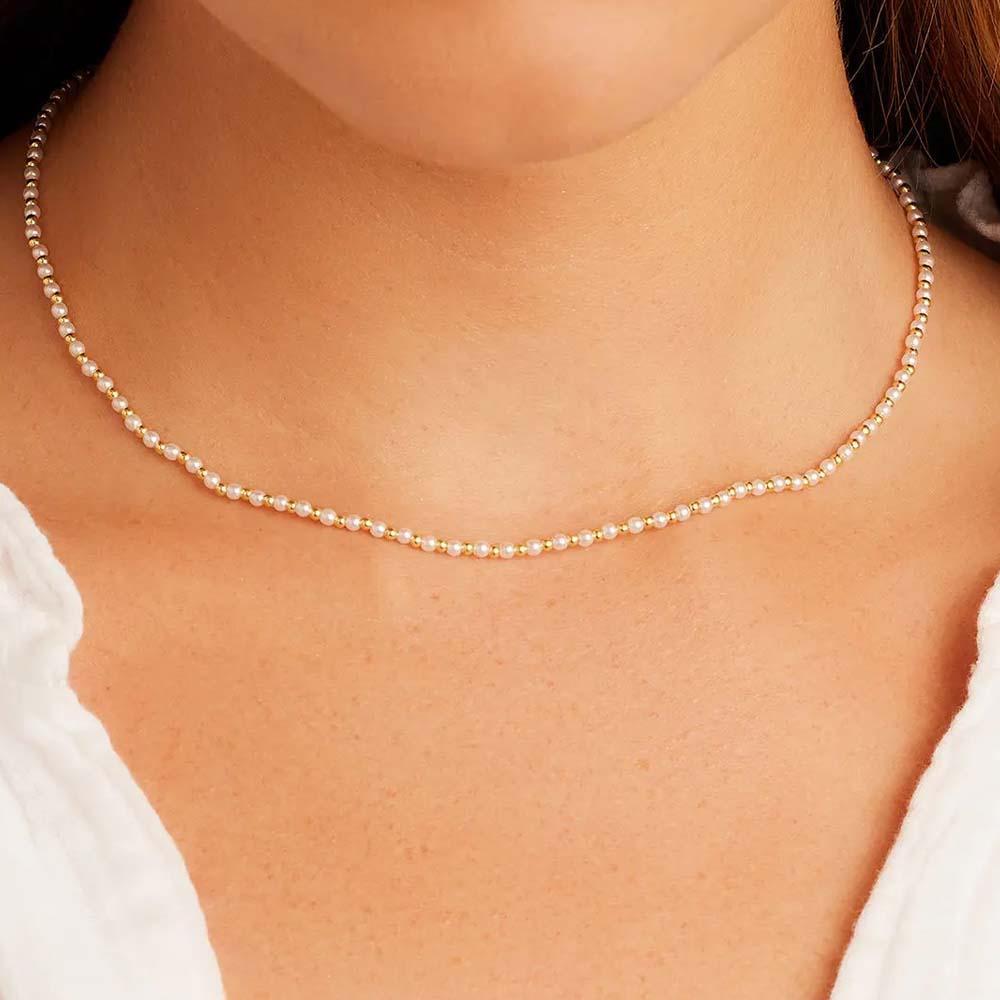 Poppy Pearl Necklace Gold Minimalist Chain Dainty and Thin Necklace - soufeelus