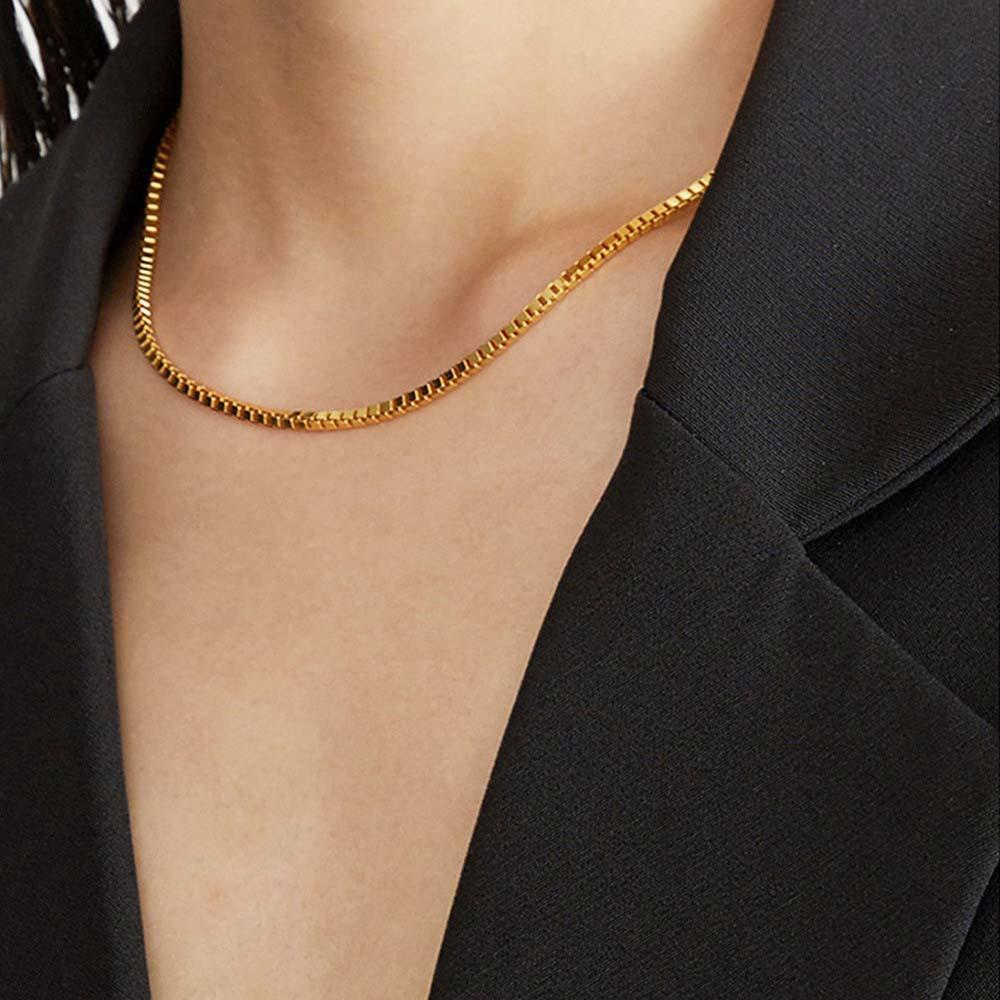 Gold Box Chain Necklace Minimalist Chain Dainty and Thin Necklace - soufeelus