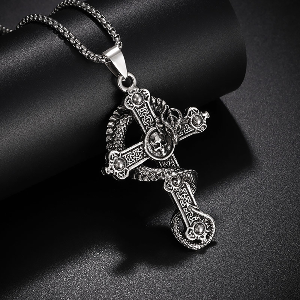 Men's Necklace Punk Necklace Skull Pandragon Cross Pendant Necklace Gift For Boyfriend - soufeelus
