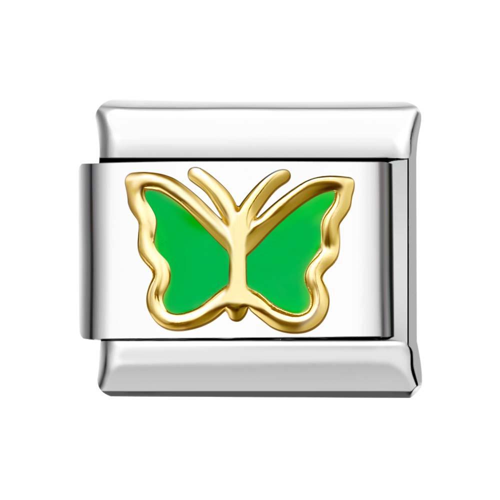 Gold Edge Butterfly - Green Italian Charm For Italian Charm Bracelets Composable Link - soufeelus