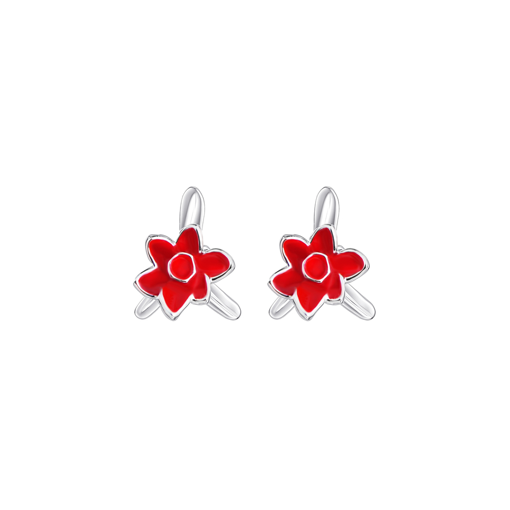 Narcissus Collection Flower Shape Red Earrings