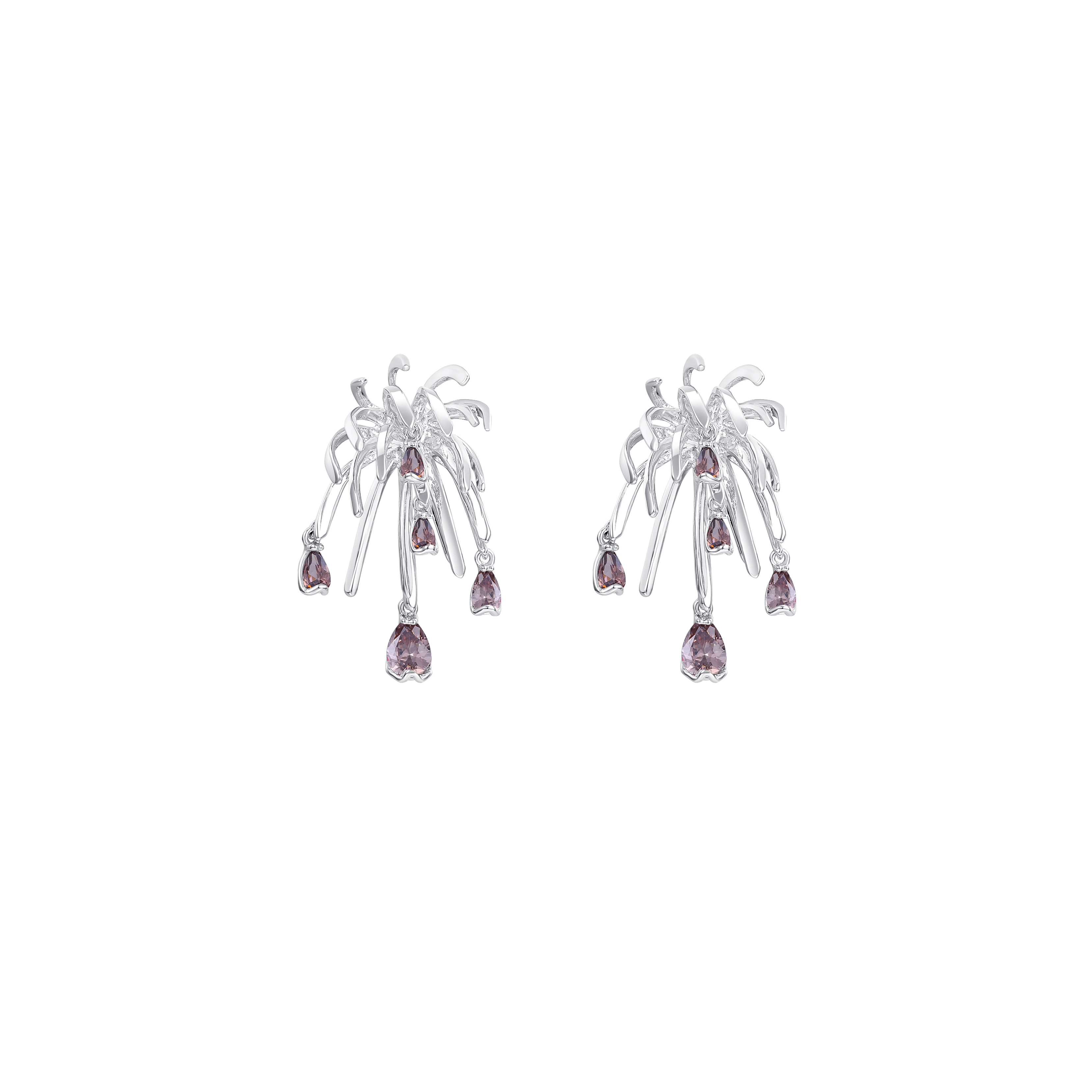 Palms Collection Branches Shape Silver Earrings