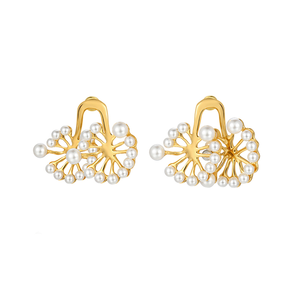 Dandelion Collection Bifloral Shape With Pearls Studs Earrings