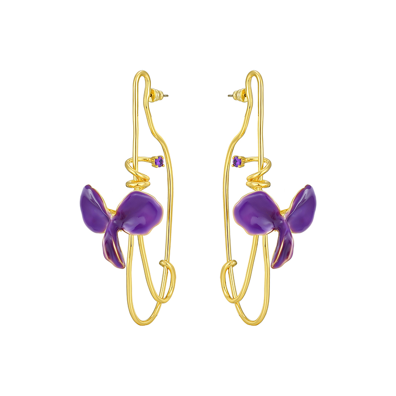 Wisteria Collection Purple Single Flower Wire Earrings