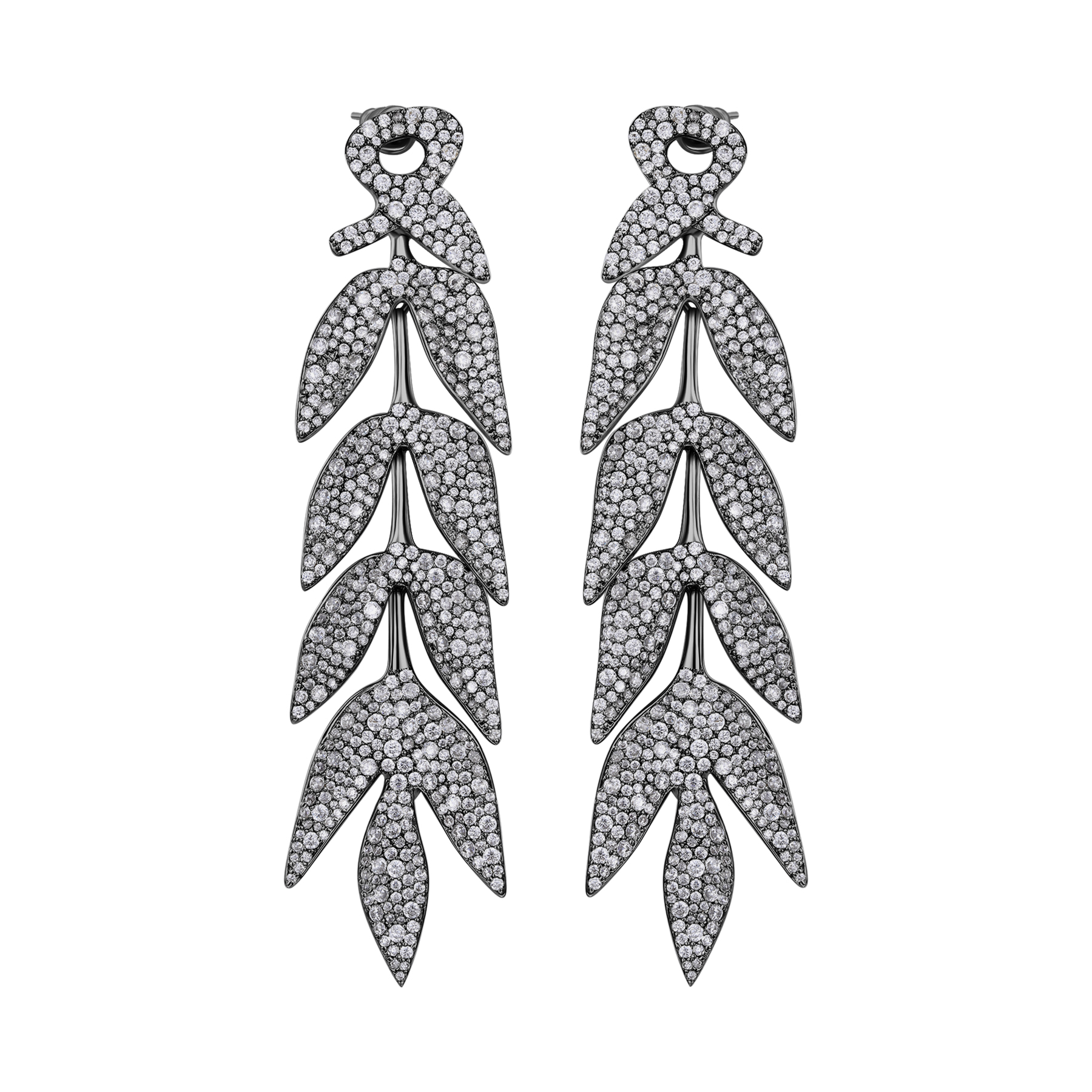 Bamboo Collection Ten Bamboo Leaves Tassel Earrings Full Of Diamonds