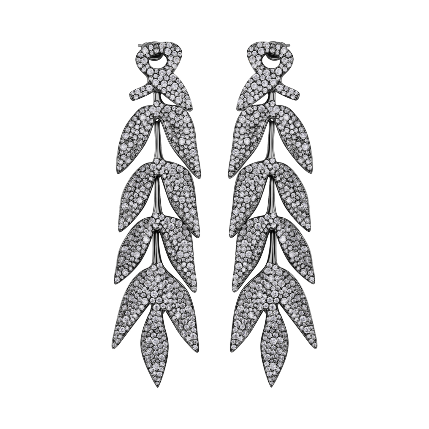 Bamboo Collection Ten Bamboo Leaves Tassel Earrings Full Of Diamonds