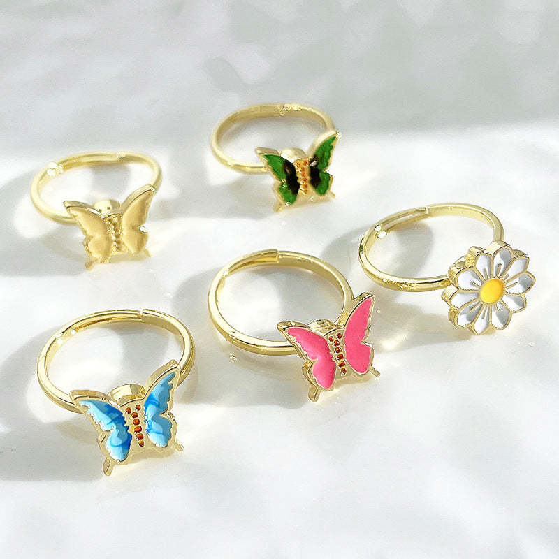 Anxiety Relief Decompression Butterfly Ring Daisy Opening Adjustable Ring Gift for Women - soufeelus