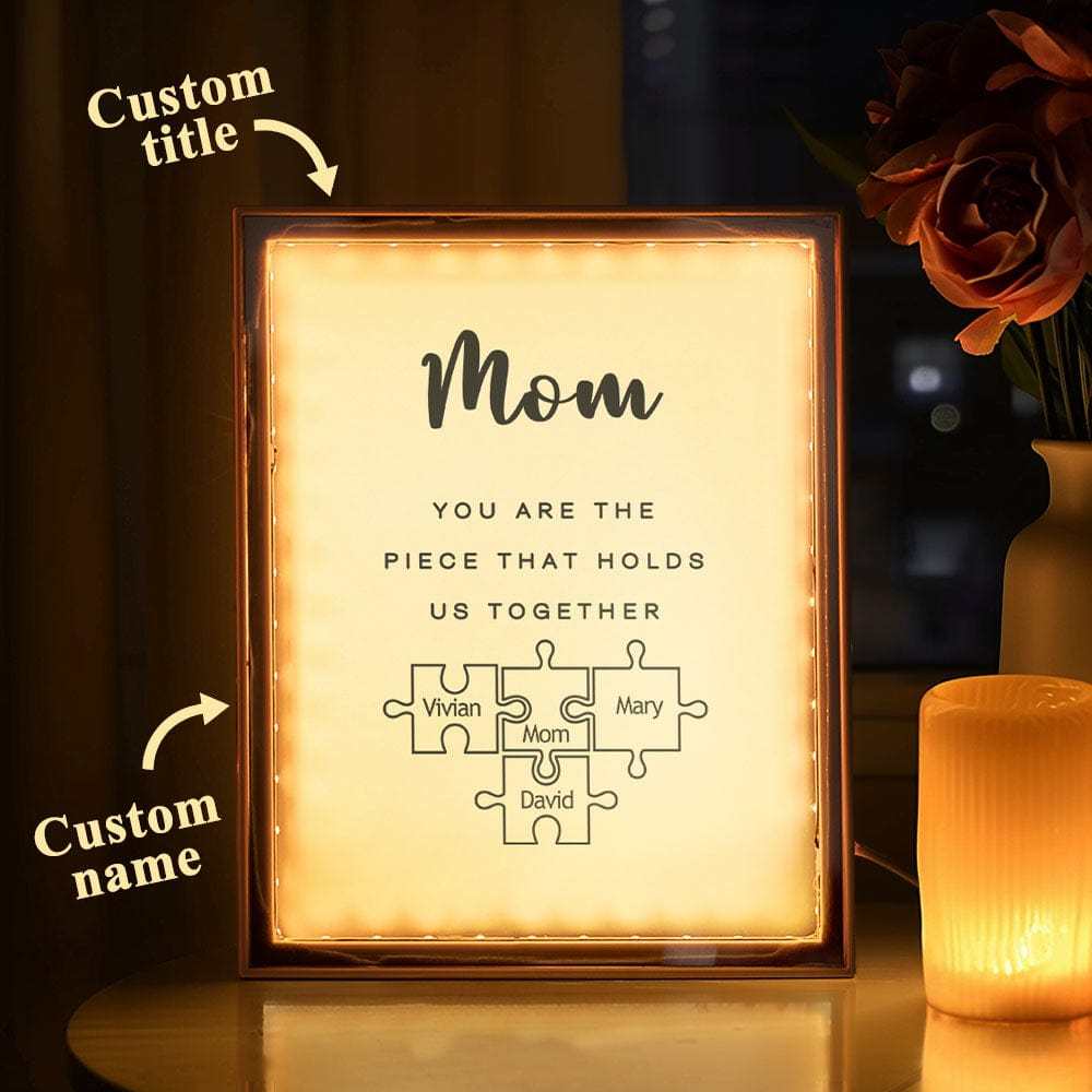 Personalized Name Mirror Light Custom Mom You Are The Piece That Holds Us Together Night Light for Mom - soufeelus