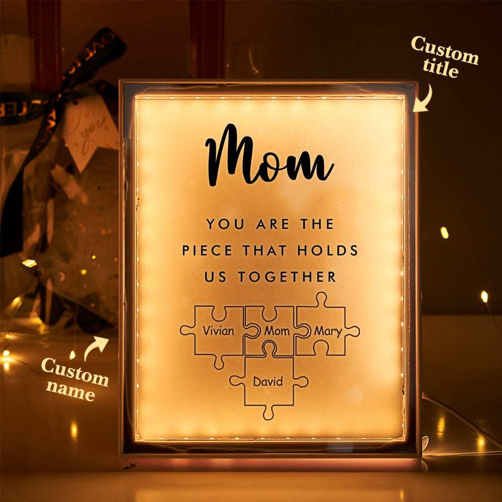 Personalized Name Mirror Light Custom Mom You Are The Piece That Holds Us Together Night Light for Mom - soufeelus