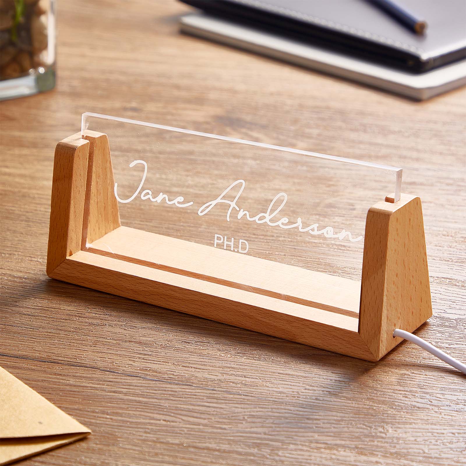 Custom Office Desk Name Plate Engraved Night Light With Text Office Gift