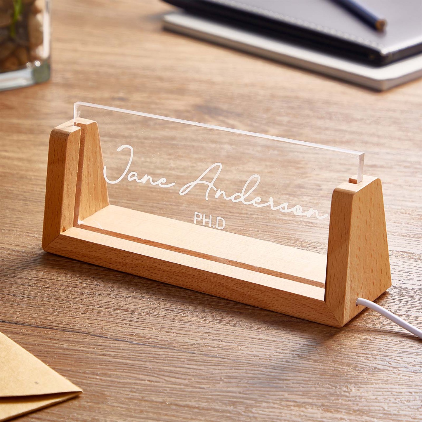 Custom Office Desk Name Plate Engraved Night Light With Text Office Gift