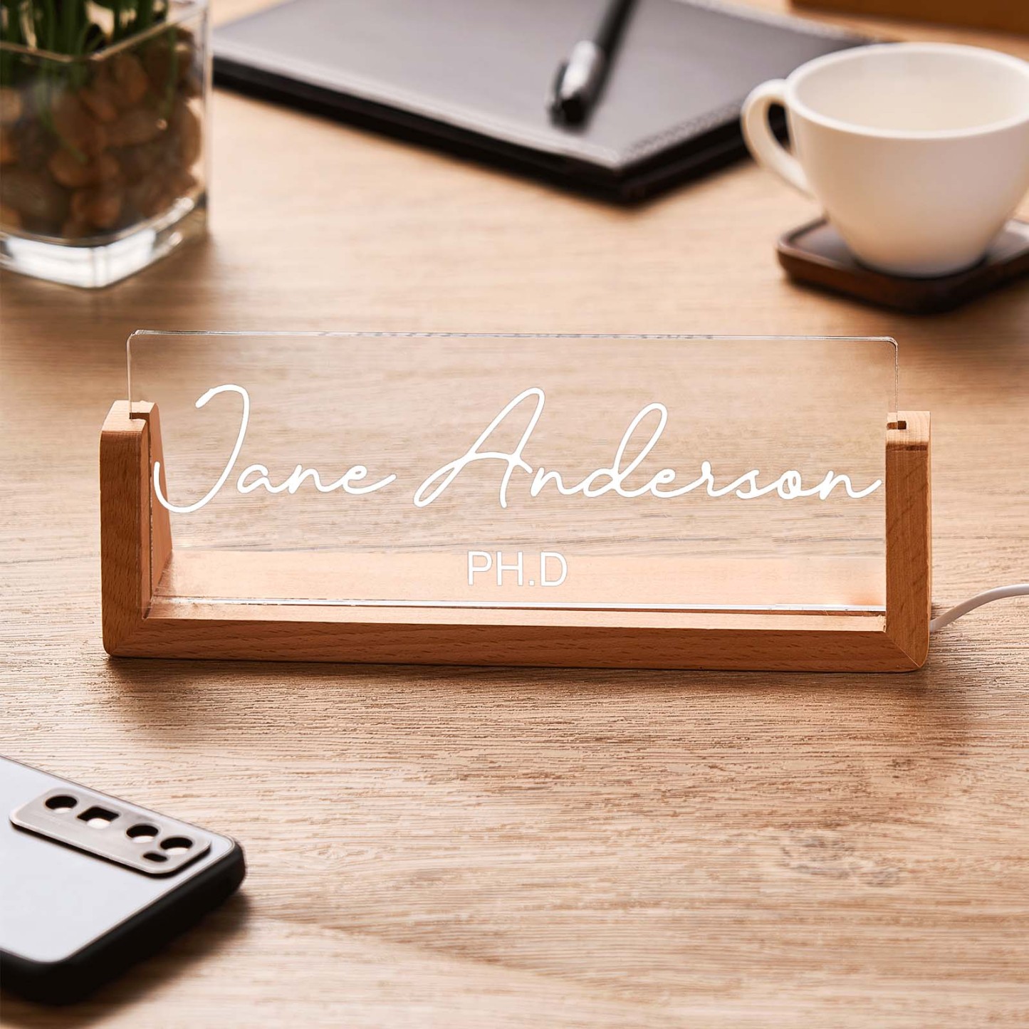 Custom Office Desk Name Plate Engraved Night Light With Text Office Gift