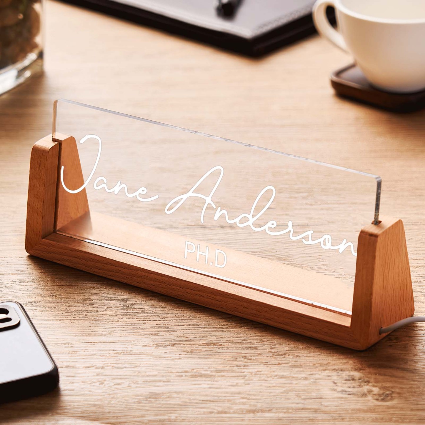 Custom Office Desk Name Plate Engraved Night Light With Text Office Gift