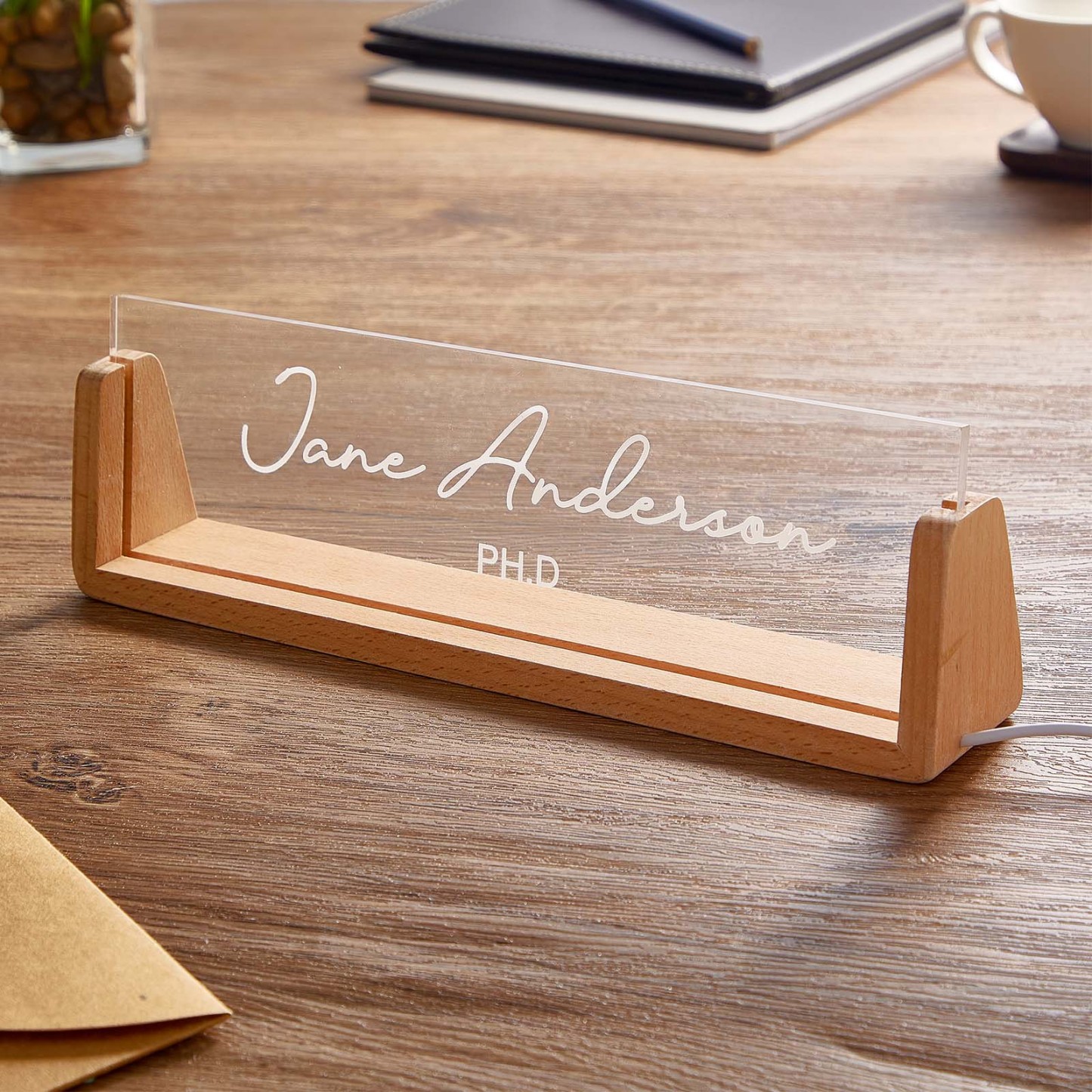 Custom Office Desk Name Plate Engraved Night Light With Text Office Gift